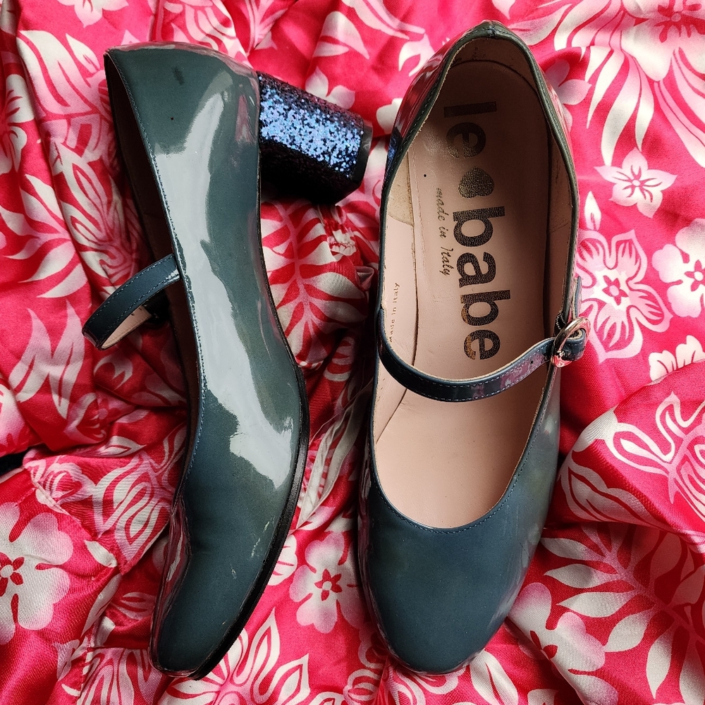 Le Babe Glitter Heel Mary Jane Pumps